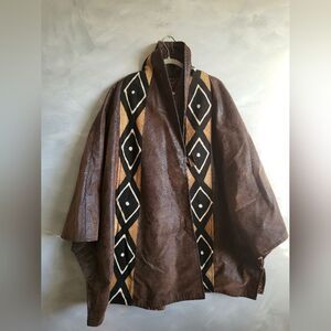 OVERSIZED single button leather and fabric cheetah liner mud cloth jacket OS